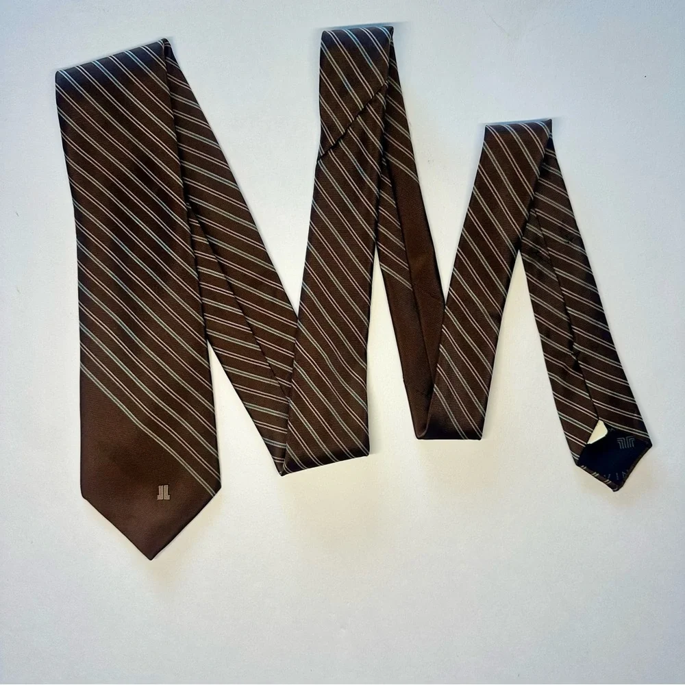 NWT x Vintage LANVIN Striped Brown Classic 95% Silk Tie, 3”